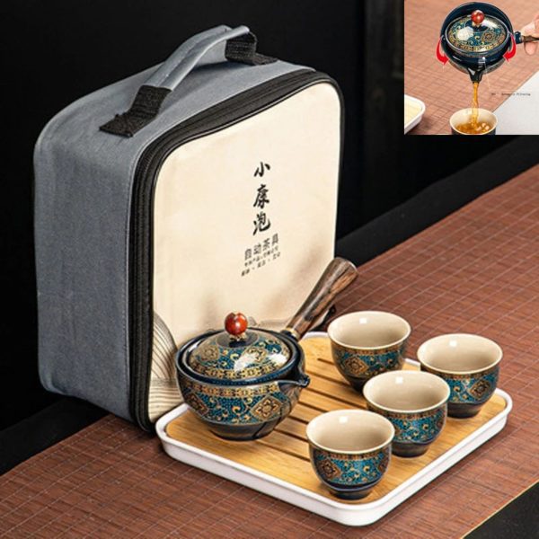 Portable Flower Exquisite Chinese Gongfu Kung Fu Tea Set Ceramic Teapot W Wooden Handle Side handle 1