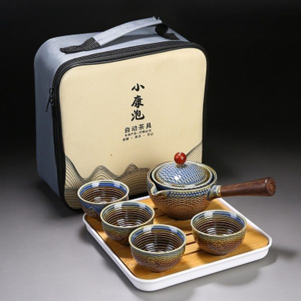 Portable Flower Exquisite Chinese Gongfu Kung Fu Tea Set Ceramic Teapot W Wooden Handle Side handle 3