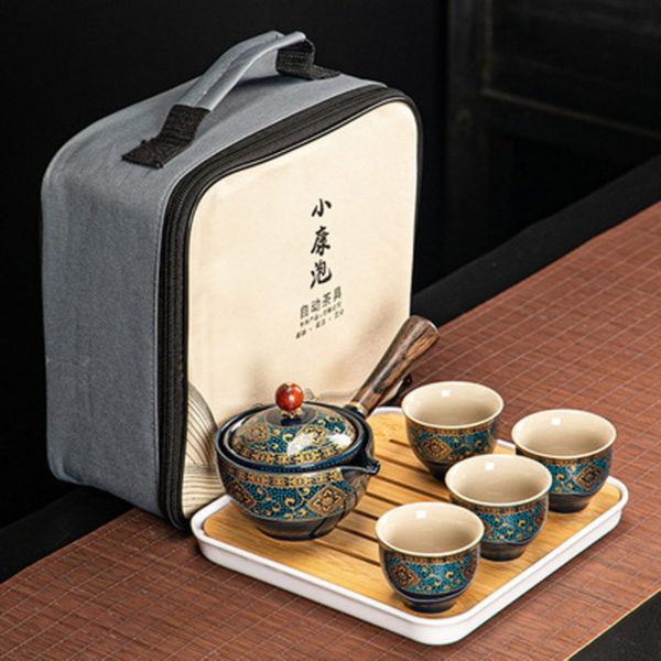 Portable Flower Exquisite Chinese Gongfu Kung Fu Tea Set Ceramic Teapot W Wooden Handle Side handle 5