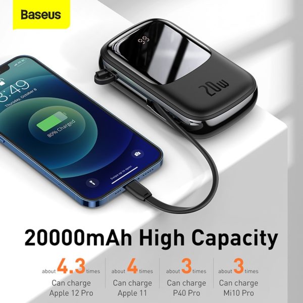 Baseus 2000mAh Power Bank 20W PD QC Fast Charging LED Display External Battery Powerbank for iPhone 3