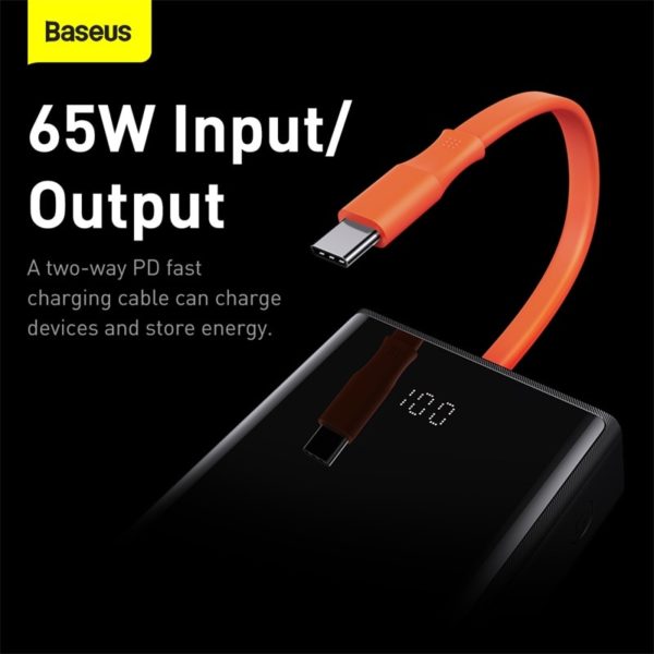 Baseus 65W 20000mAh Power Bank with Type C Two Way Cable External Battery For Huawei XiaoMi 2
