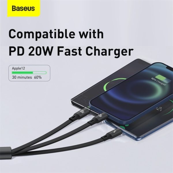 Baseus 66W 3 in 1 USB C Cable for iPhone 12 Charger Micro USB Type C 4
