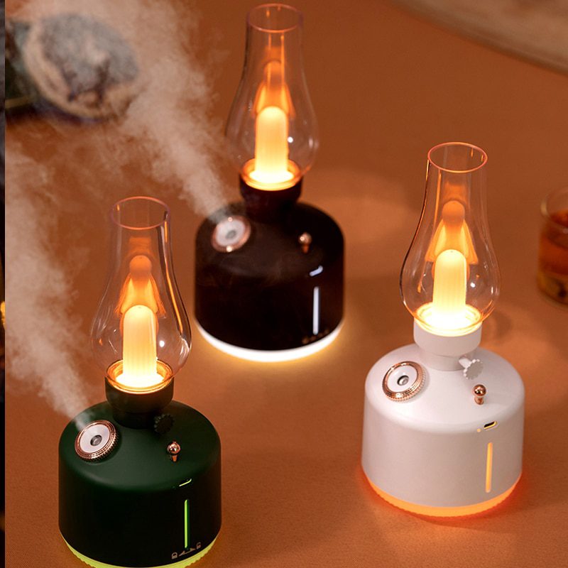 Desktop Retro Lamp Air Humidifier USB Rechargeable Wireless Aroma Diffuser Rechargeable Essential Oil 7Color Lights Cool