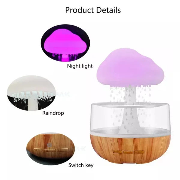 Zen Raining Cloud Night Light Aromatherapy Essential Oil Diffuser Micro Humidifier Desk Fountain Relaxing Mood Water 1
