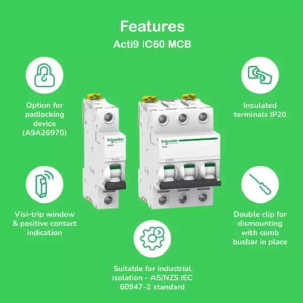 Schneider Acti9 iC60N 1P 3A C Miniature Circuit breaker - Image 2