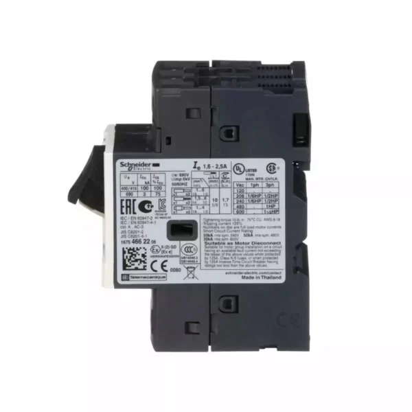 Schneider Motor circuit breaker, TeSys GV2, 3P, 1.6-2.5 A, thermal magnetic, screw clamp terminals - Image 3