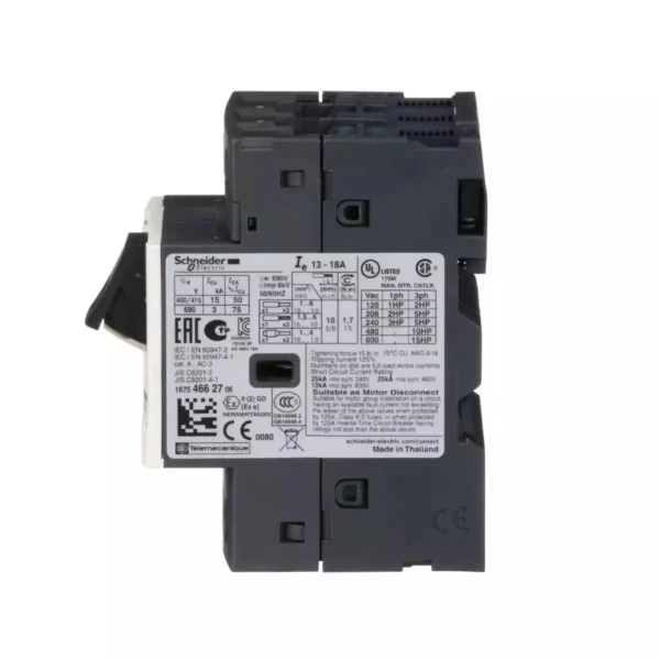 Schneider Motor circuit breaker, TeSys GV2, 3P, 13-18 A, thermal magnetic, screw clamp terminals - Image 3