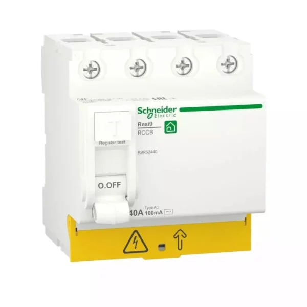 Schneider Residual current circuit breaker (RCCB), Resi9, 4P, 40A, AC type, 100mA