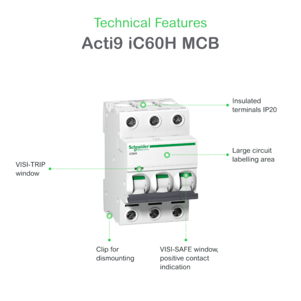 Schneider Acti9 iC60H 3P 32A C Miniature Circuit breaker - Image 3