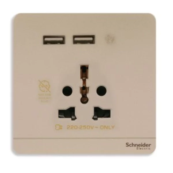 Schneider Electric 16A Int Socket with 2.1A USB, WG, E8342616USB_WG
