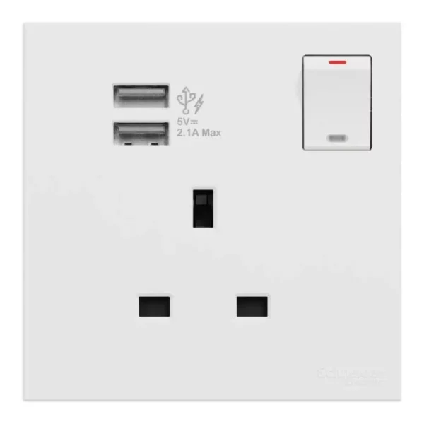 Schneider 13A 1G Sw Soc w_ 2.1A 2 port USB, WE E8715USB_WE - Image 3
