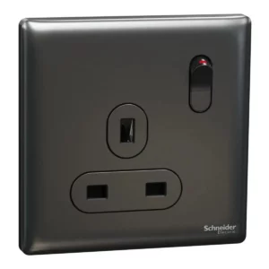 Schneider Switched socket, Unica X, 13A, 250V, 1 gang, Dark Grey ,NUX15_DG
