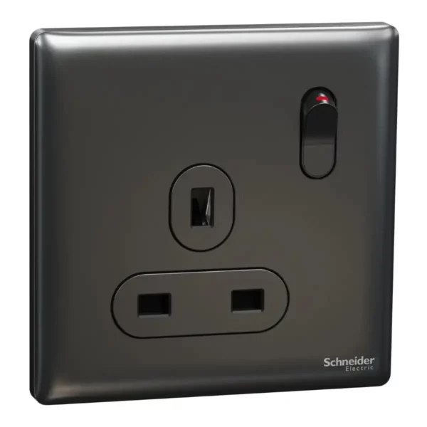 Schneider Switched socket, Unica X, 13A, 250V, 1 gang, Dark Grey ,NUX15_DG