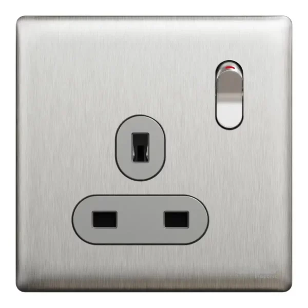 Schneider Switched socket, Unica X, 13A, 250V, 1 gang, Stainless Steel ,NUX15_SS - Image 2