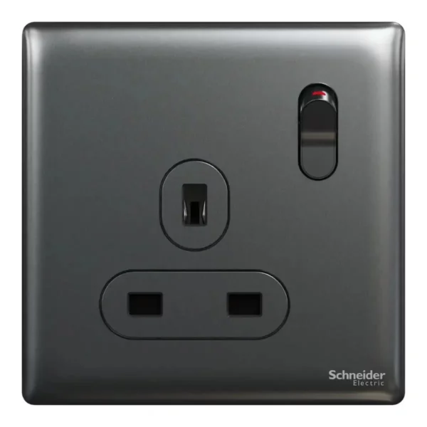 Schneider Switched socket, Unica X, 13A, 250V, 1 gang, 2 pole, Dark Grey ,NUX15D_DG - Image 2