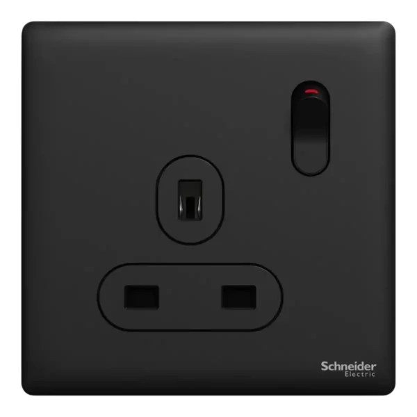 Schneider Switched socket, Unica X, 13A, 250V, 1 gang, 2 pole,Jet Black ,NUX15D_JB - Image 2