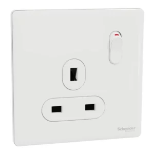 Schneider Switched socket, Unica X, 13A, 250V, 1 gang, 2 pole, Painted White ,NUX15D_PW