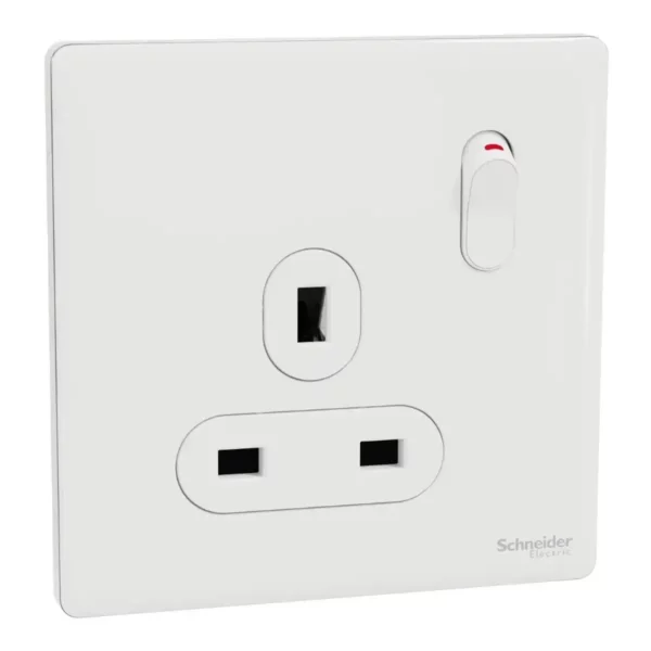 Schneider Switched socket, Unica X, 13A, 250V, 1 gang, 2 pole, Painted White ,NUX15D_PW