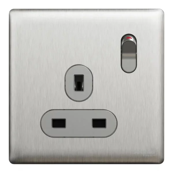 Schneider Switched socket, Unica X, 13A, 250V, 1 gang, 2 pole, Stainless Steel ,NUX15D_SS - Image 2