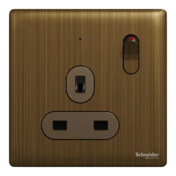 Schneider Switched socket, Unica X, 13A, 250V, 1 gang, 2 pole, with LED, Antique Bronze, NUX15DN_AB - Image 2