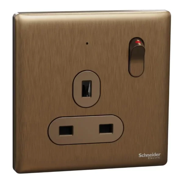 Schneider Switched socket, Unica X, 13A, 250V, 1 gang, 2 pole, with LED, Dark Bronze, NUX15DN_DB