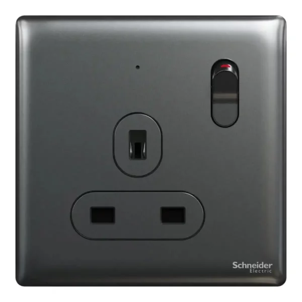 Schneider Switched socket, Unica X, 13A, 250V, 2 pole, with LED, Dark Grey ,NUX15DN_DG - Image 2