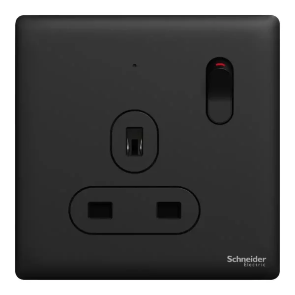 Schneider Switched socket, Unica X, 13A, 250V, 1 gang, 2 pole, with LED,Jet Black ,NUX15DN_JB - Image 2