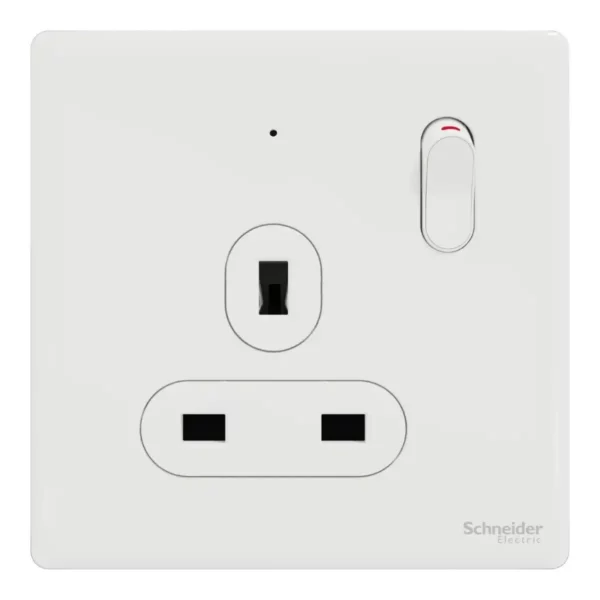 Schneider Switched socket, Unica X, 13A, 250V, 1 gang, 2 pole, with LED, Painted White ,NUX15DN_PW - Image 2