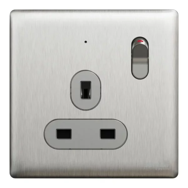 Schneider Switched socket, Unica X, 13A, 250V, 1 gang, 2 pole, with LED, Stainless Steel ,NUX15DN_SS - Image 2