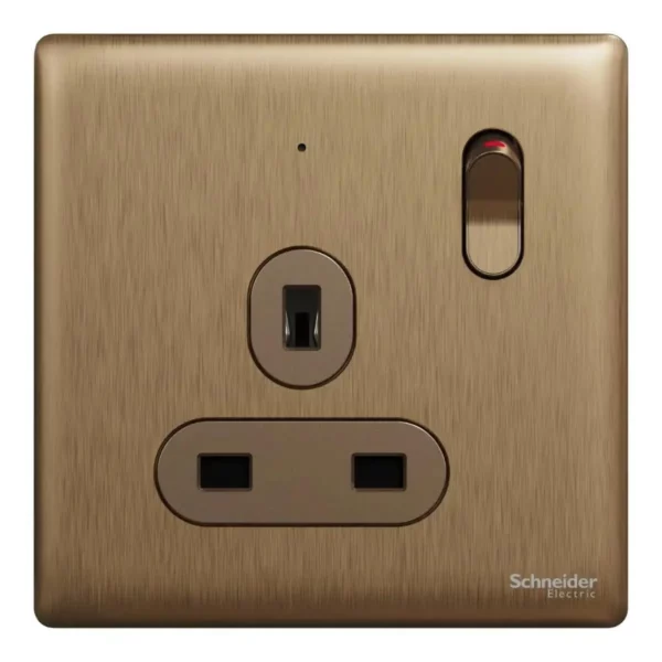 Schneider Switched socket, Unica X, 13A, 250V, 1 gang, with LED, Dark Bronze ,NUX15N_DB - Image 2
