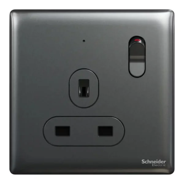 Schneider Switched socket, Unica X, 13A, 250V, 1 gang, with LED, Dark Grey ,NUX15N_DG - Image 2