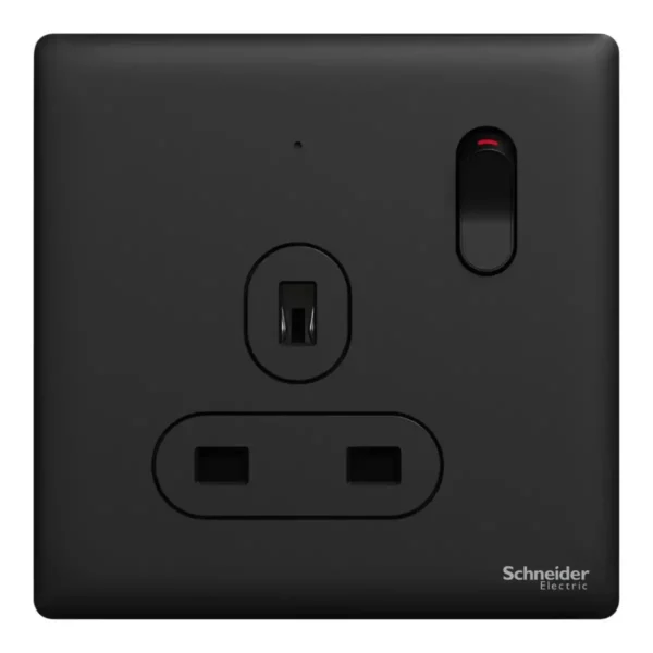 Schneider Switched socket, Unica X, 13A, 250V, 1 gang, with LED,Jet Black ,NUX15N_JB - Image 2