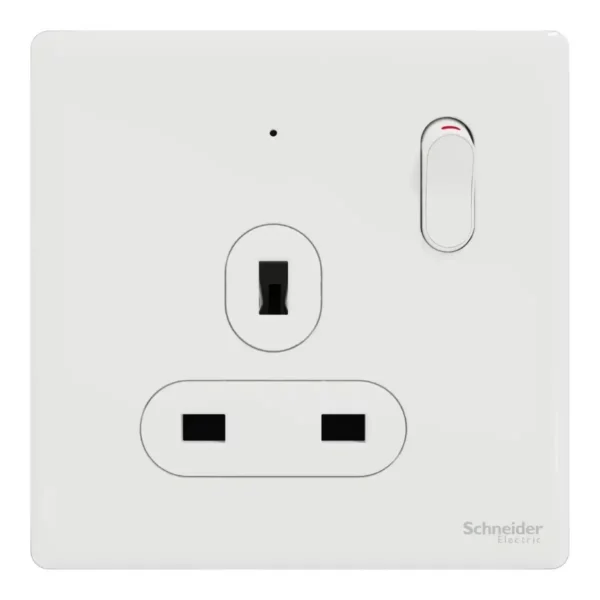 Schneider Switched socket, Unica X, 13A, 250V, 1 gang, with LED, Painted White ,NUX15N_PW - Image 2