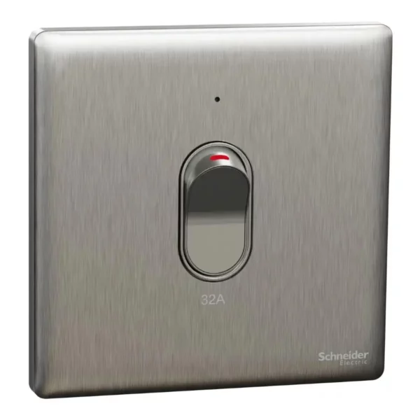 Schneider Switch, Unica X, 32A, 250V, 1 gang, 2 pole, with LED, Stainless Steel, NUX31D32N_SS