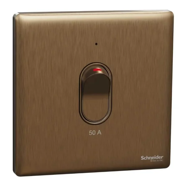 Schneider Switch, Unica X, 50A, 250V, 1 gang, 2 pole, with LED, Dark Bronze, NUX31D50N_DB