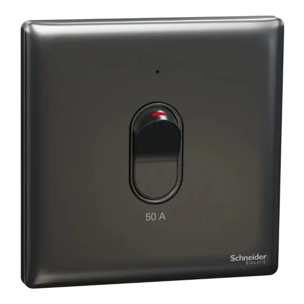 Schneider Switch, Unica X, 50A, 250V, 1 gang, 2 pole, with LED, Dark Grey, NUX31D50N_DG