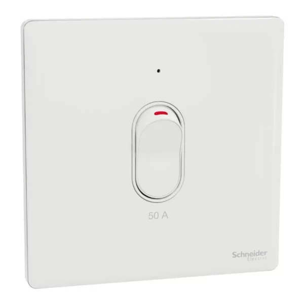Schneider Switch, Unica X, 50A, 250V, 1 gang, 2 pole, with LED, Painted White ,NUX31D50N_PW
