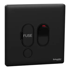 Schneider Fuse connection unit, Unica X, 13A, 250V, 1 gang, 2 pole, with flex outlet, Jet Black ,NUX31DFSG_JB