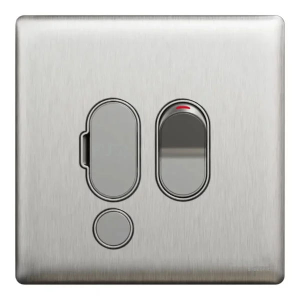 Schneider Fuse connection unit, Unica X, 13A, 250V, 1 gang, 2 pole, with flex outlet, Stainless Steel ,NUX31DFSG_SS - Image 2