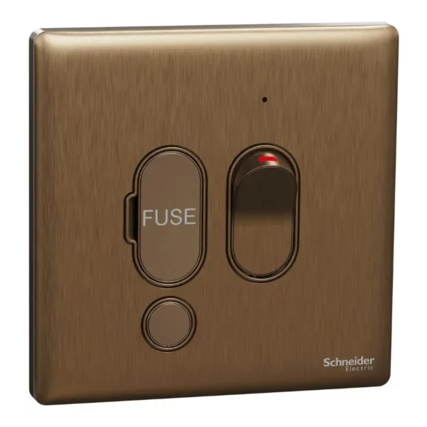 Schneider Fuse connection unit, Unica X, 13A, 250V, 1 gang, 2 pole, with flex outlet, LED, Dark Bronze ,NUX31DFSGN_DB