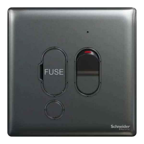 Schneider Fuse connection unit, Unica X, 13A, 250V, 1 gang, 2 pole, with flex outlet, LED, Dark Grey ,NUX31DFSGN_DG - Image 2