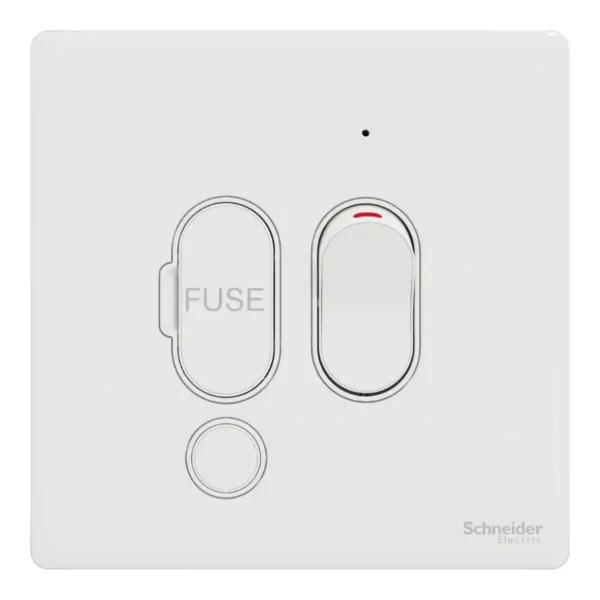 Schneider Fuse connection unit, Unica X, 13A, 250V, 1 gang, 2 pole, with flex outlet, LED, Painted White ,NUX31DFSGN_PW - Image 2
