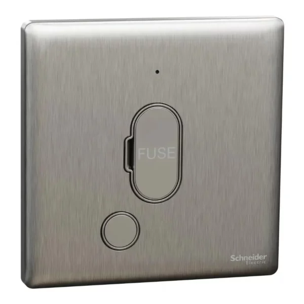 Schneider Fuse connection unit, Unica X, 13A, 250V, 1 gang, with flex outlet, LED, Stainless Steel, NUX31FSGN_SS