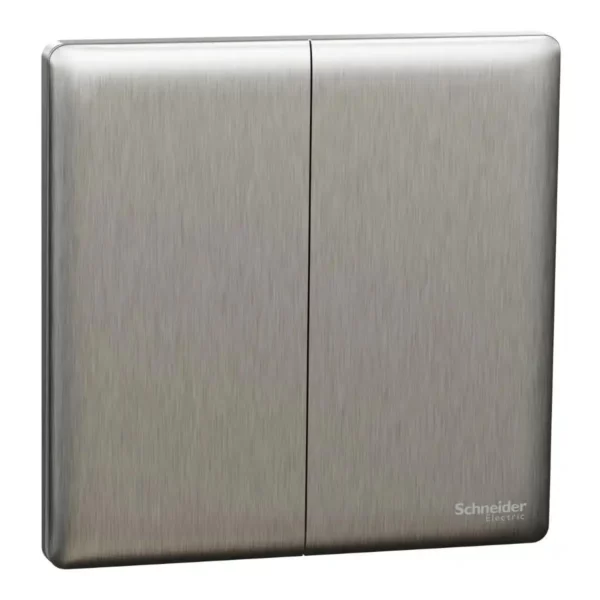 Schneider Momentary switch, Unica X, 10A, 250V, 2 gangs, Stainless Steel ,NUX32_PR_SS
