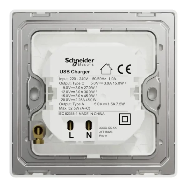 Schneider Double USB Charger, Unica X, 45W, type A+C, Dark Bronze ,NUX32ACQUSB_DB - Image 3