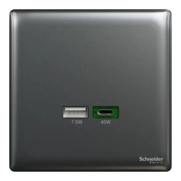 Schneider Double USB Charger, Unica X, 45W, type A+C, Dark Grey ,NUX32ACQUSB_DG - Image 2