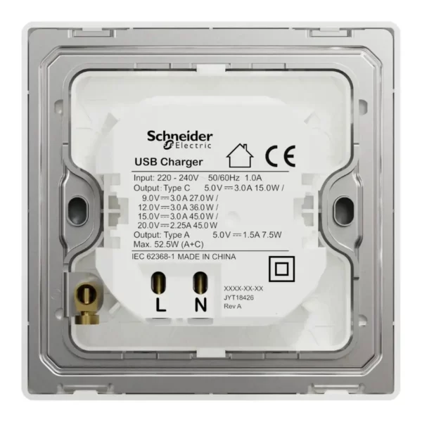 Schneider Double USB Charger, Unica X, 45W, type A+C, Dark Grey ,NUX32ACQUSB_DG - Image 3