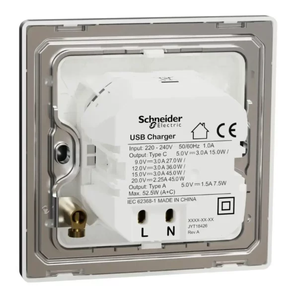 Schneider Double USB Charger, Unica X, 45W, type A+C, Dark Grey ,NUX32ACQUSB_DG - Image 8