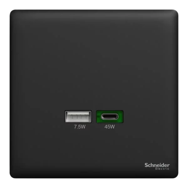 Schneider Double USB Charger, Unica X, 45W, type A+C,Jet Black ,NUX32ACQUSB_JB - Image 2