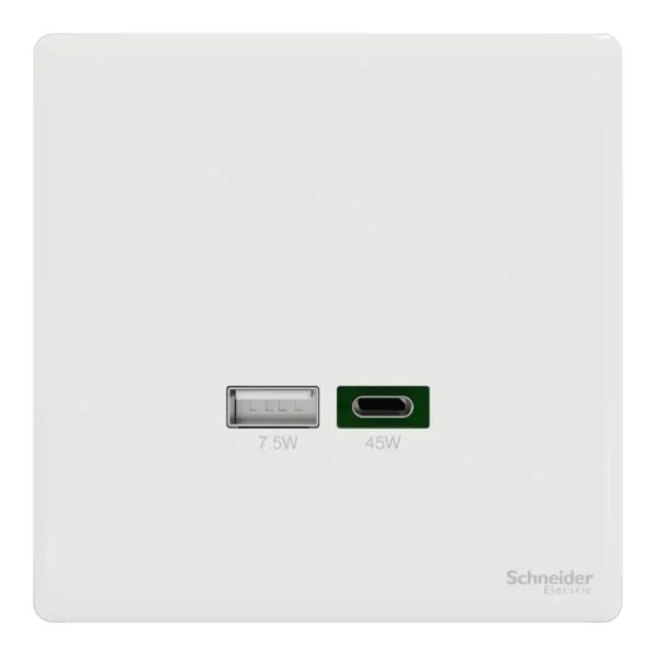 Schneider Double USB Charger, Unica X, 45W, type A+C, Painted White ,NUX32ACQUSB_PW - Image 2